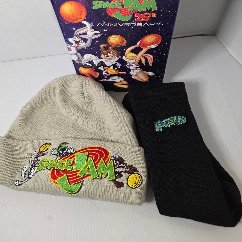 Space Jam Beanie and Socks Set OS Tan Black Fair 25th Anniversary